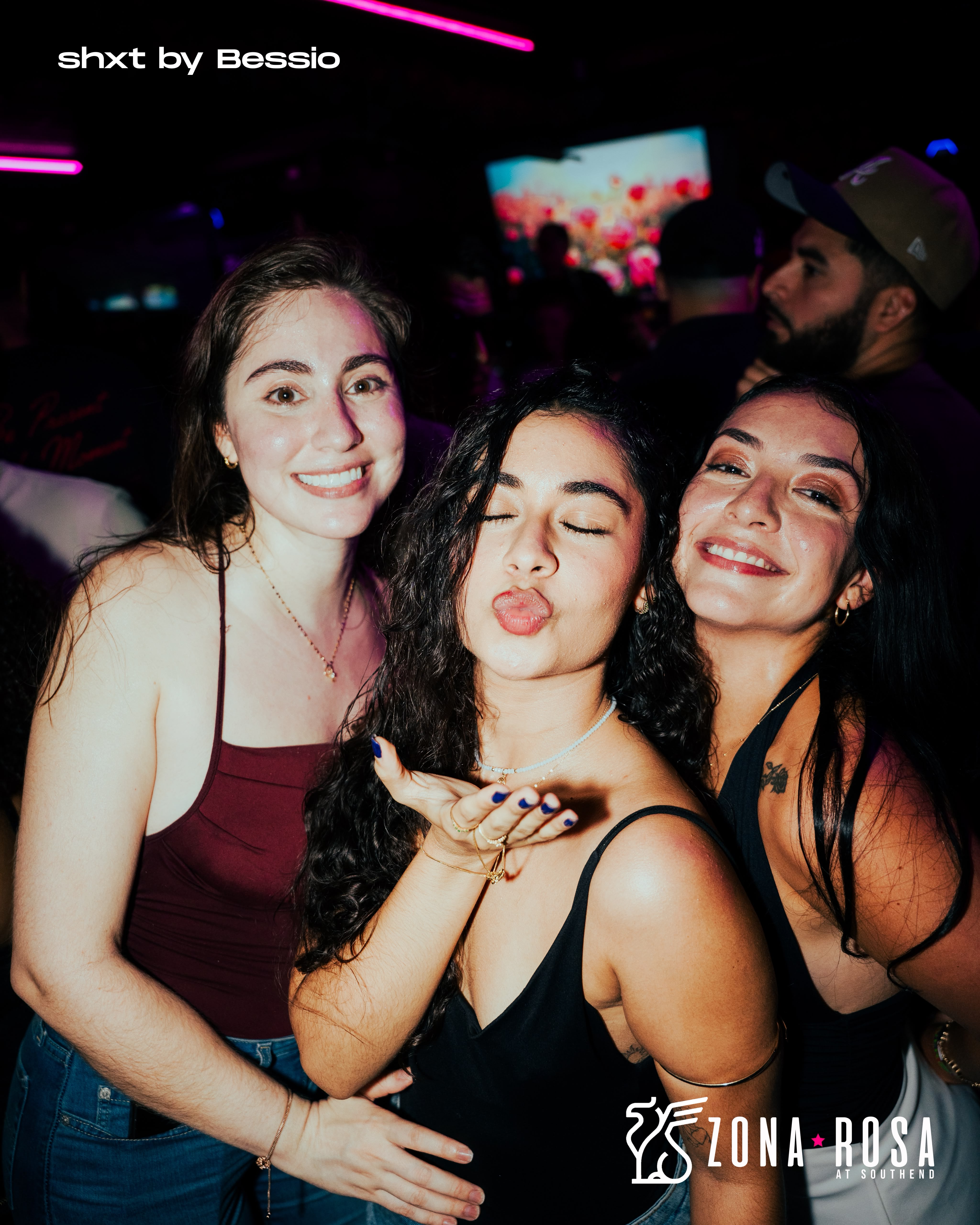 Three friends enjoying a night out at Zona Rosa in Charlotte, North Carolina